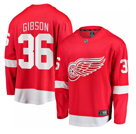 Men's Red Detroit Red Wings #36 John Gibson Home Stitched Hockey Jersey